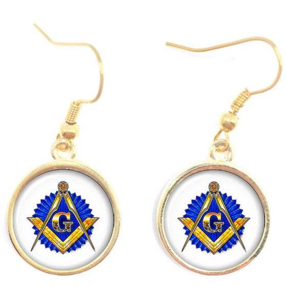 Master Mason Blue Lodge Earring - Square and Compass G - Bricks Masons