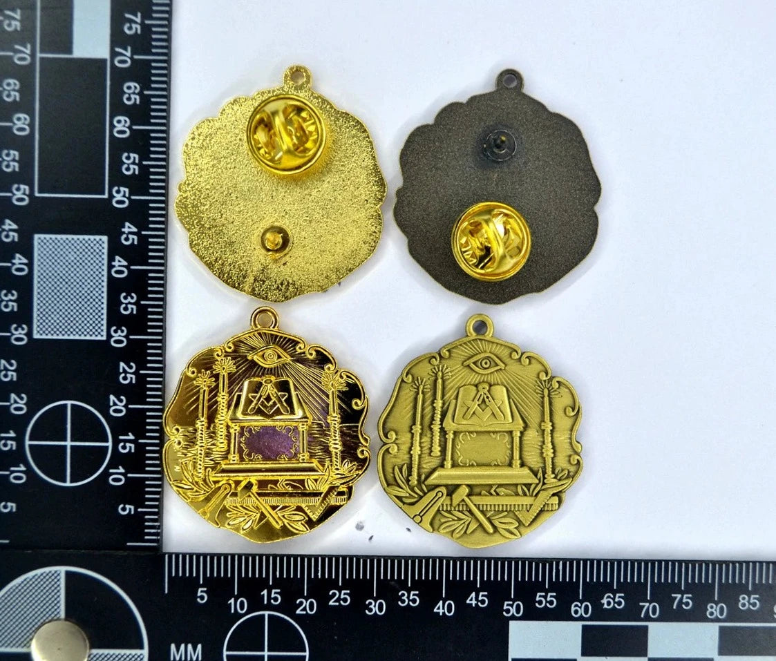 Master Mason Blue Lodge Lapel Pin - Bronze And Gold Plated Lodge Dual-Purpose Pendant - Bricks Masons
