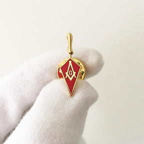 Master Mason Blue Lodge Lapel Pin - Red Enamel Trowel Shape - Bricks Masons