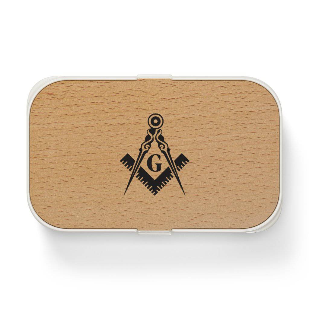 Master Mason Blue Lodge Lunch Box - Square & Compass G Wooden Lid - Bricks Masons