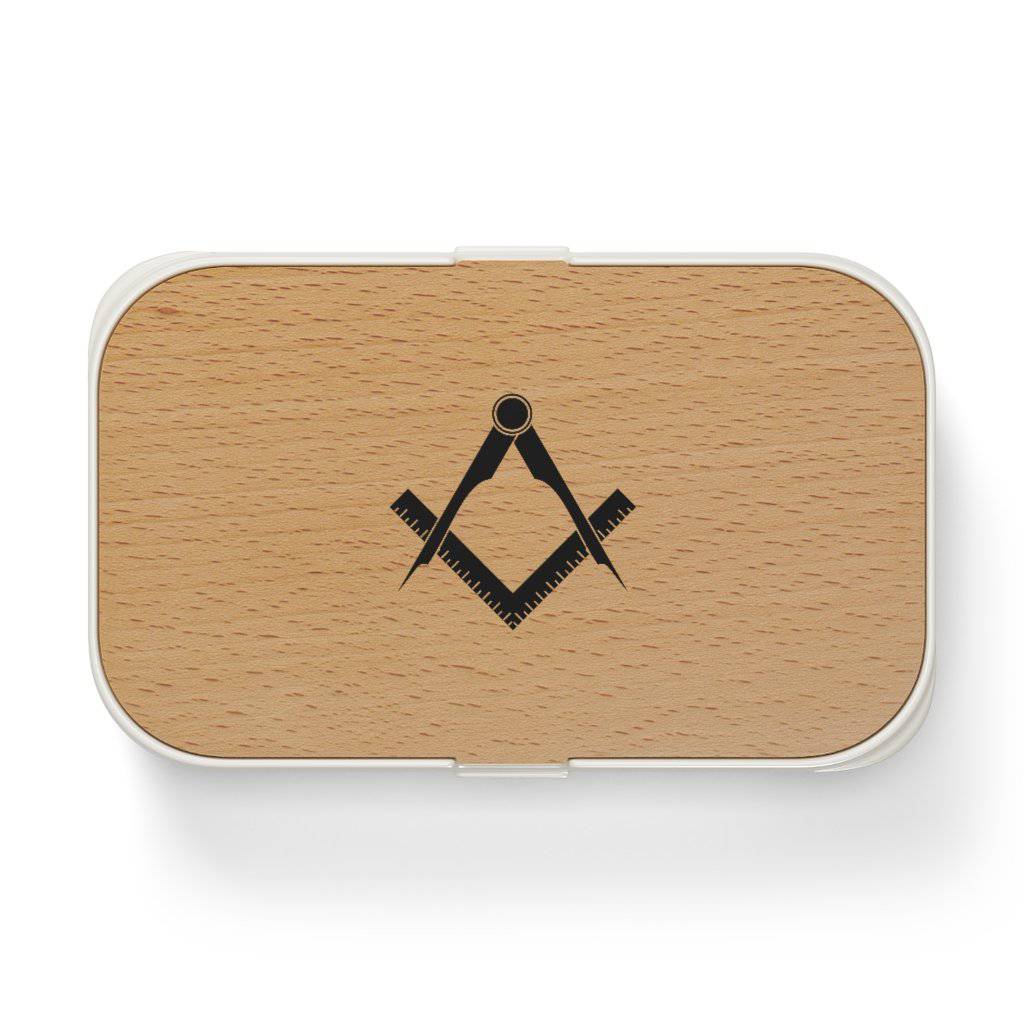 Master Mason Blue Lodge Lunch Box - Wooden Cover with Square & Compass - Bricks Masons