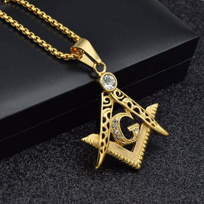 Master Mason Blue Lodge Necklace - Extra Crystal Square & Compass G - Bricks Masons