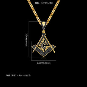 Master Mason Blue Lodge Necklace - Gold & Black Copper Zircon - Bricks Masons