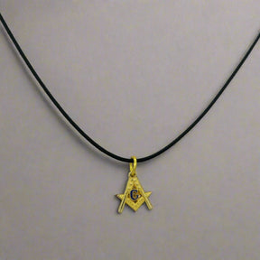 Master Mason Blue Lodge Necklace - Gold Plated Compass And Square G With Leather Chain - Bricks Masons