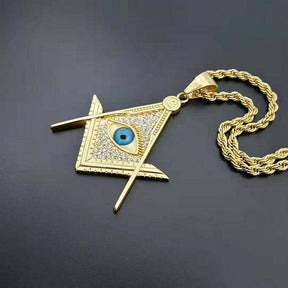 Master Mason Blue Lodge Necklace - Gold Stainless Steel - Bricks Masons