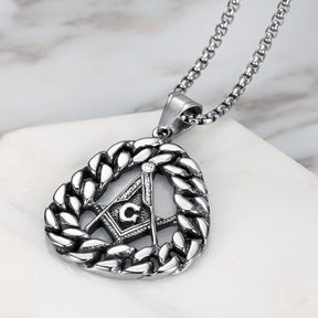 Master Mason Blue Lodge Necklace - Silver Stainless Steel Pendant - Bricks Masons