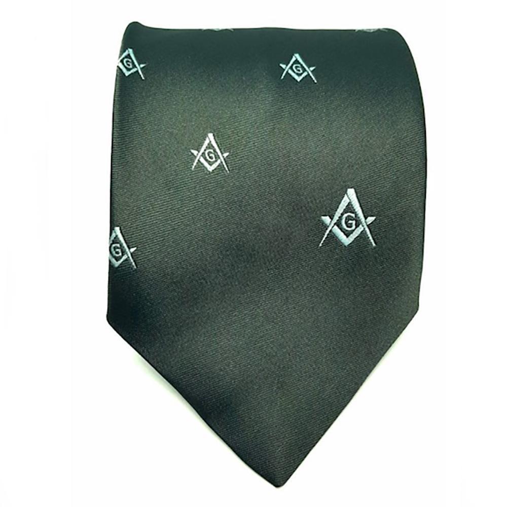 Master Mason Blue Lodge Necktie - Green with Square & Compass G - Bricks Masons