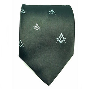 Master Mason Blue Lodge Necktie - Green with Square & Compass G - Bricks Masons