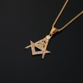 Master Mason Blue Lodge Pendant - Eye Of Providence Iced Out In Gold - Bricks Masons