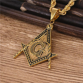 Master Mason Blue Lodge Pendant - Gold and Black Titanium Steel Square & Compass G - Bricks Masons