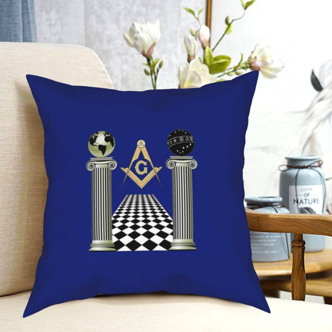 Master Mason Blue Lodge Pillowcase - Compass And Square Solomon's Temple Blue - Bricks Masons