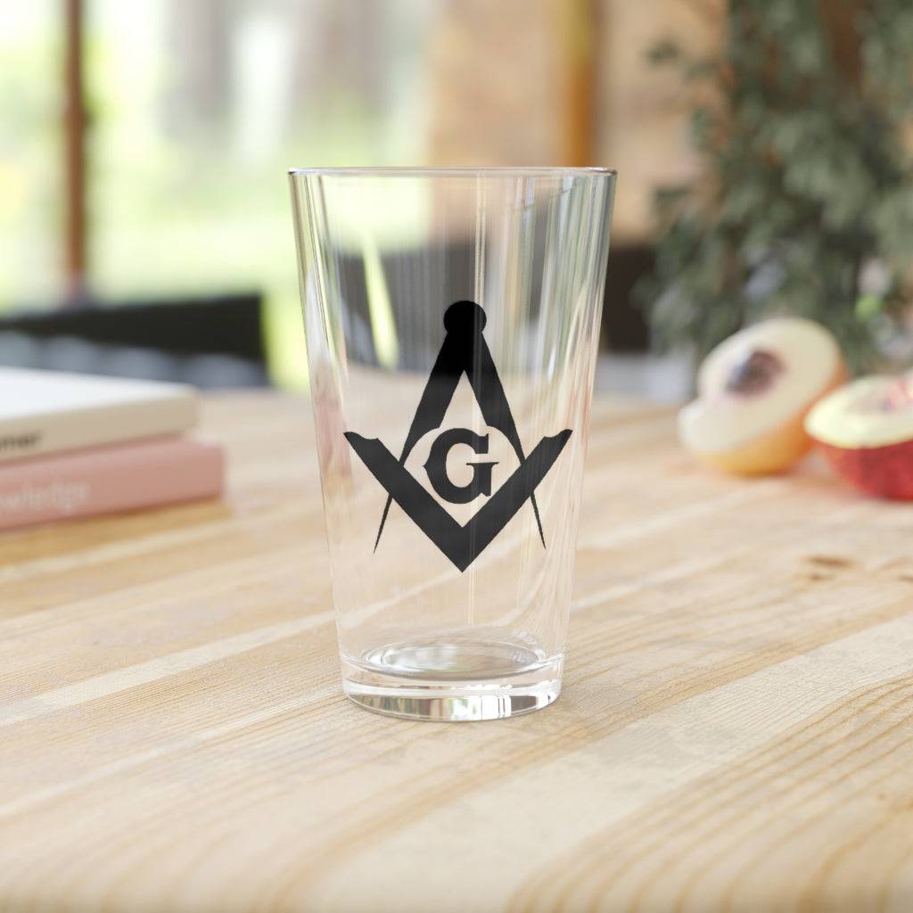 Master Mason Blue Lodge Pint Glass -16oz Black Square & Compass G - Bricks Masons