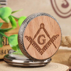 Master Mason Blue Lodge Pocket Watch - Silver Alloy Square and Compass G (Walnut/Beech Colors) - Bricks Masons
