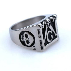 Master Mason Blue Lodge Ring - Black Compass & Square G - Bricks Masons