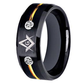 Master Mason Blue Lodge Ring - Square and Compass G Tungsten Black Personalizable - Bricks Masons