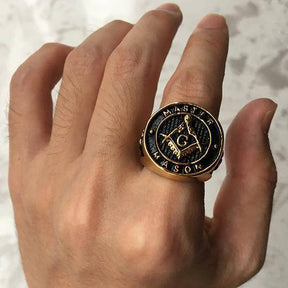 Master Mason Blue Lodge Ring - Stainless Steel Gold Color - Bricks Masons