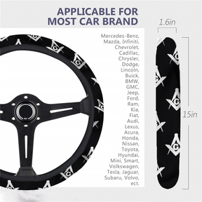Master Mason Blue Lodge Steering Wheel Cover - White & Gold - Bricks Masons