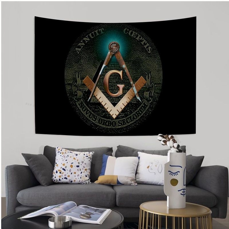 Master Mason Blue Lodge Tapestry - Square and Compass with G Printed Large Wall - Bricks Masons