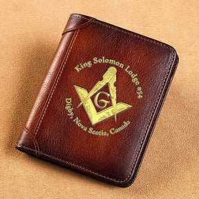 Master Mason Blue Lodge Wallet - GENUINE LEATHER King Solomon Lodge - Bricks Masons