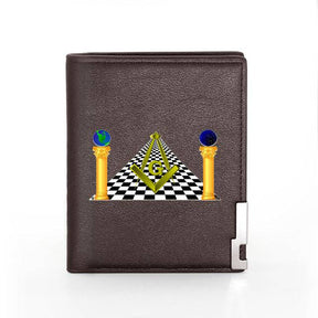 Master Mason Blue Lodge Wallet - Square and Compass G Checkered & Credit Card Holder (Black & Brown) - Bricks Masons