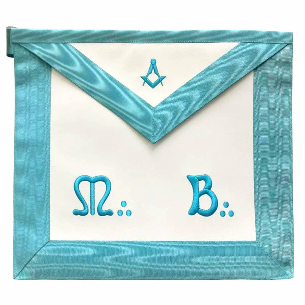 Master Mason French Rite Apron - Sky Blue Moire Square & Compass - Bricks Masons
