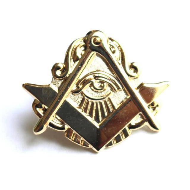 Master Mason Lapel Pin - Gold Square & Compass Eye - Bricks Masons