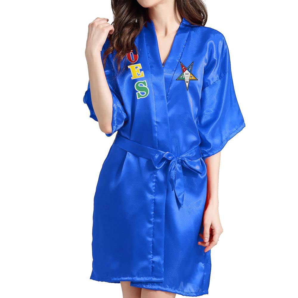 OES Bathrobe - Blue, Black, White - Bricks Masons