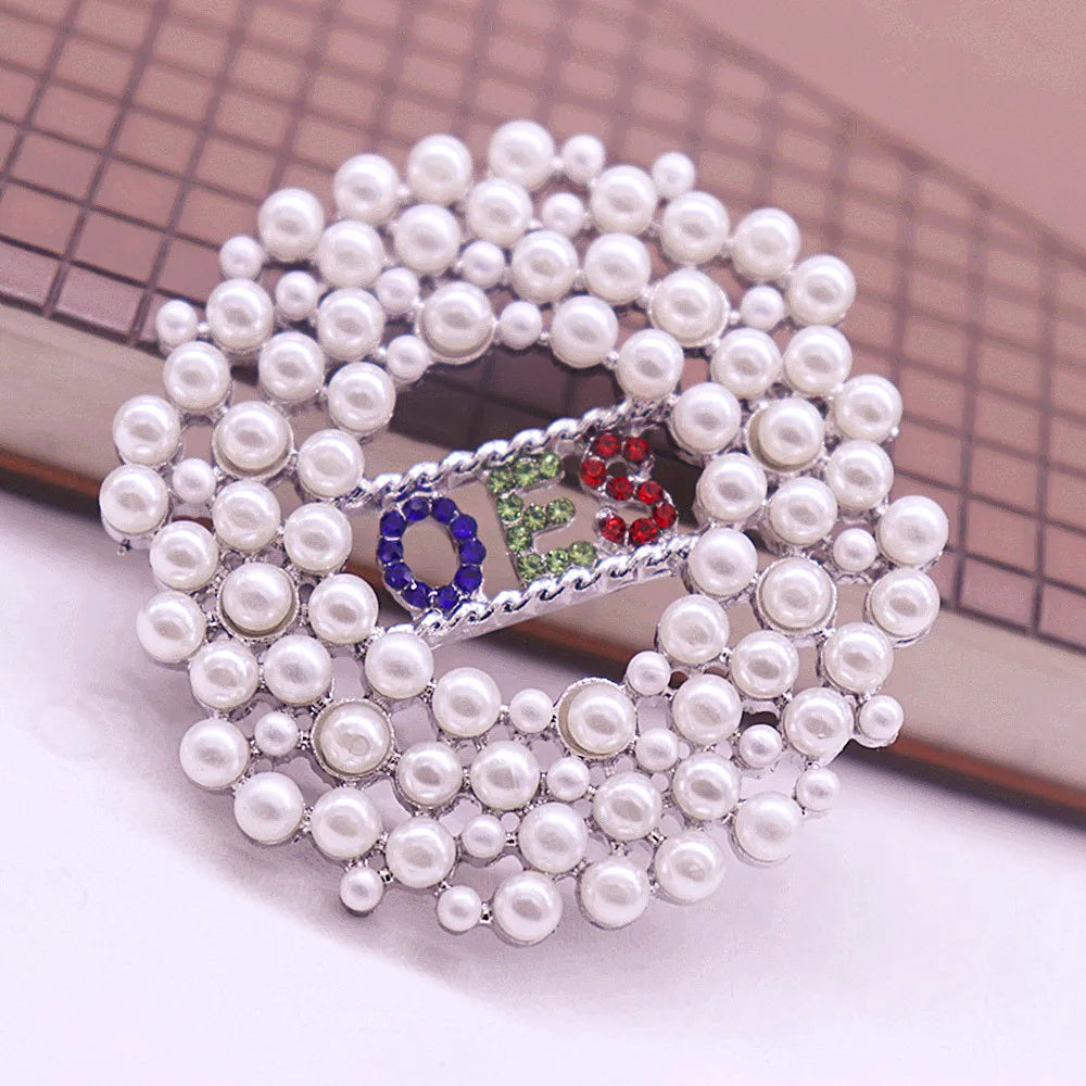 OES Brooch - Order Eastern Star Pearls - Bricks Masons