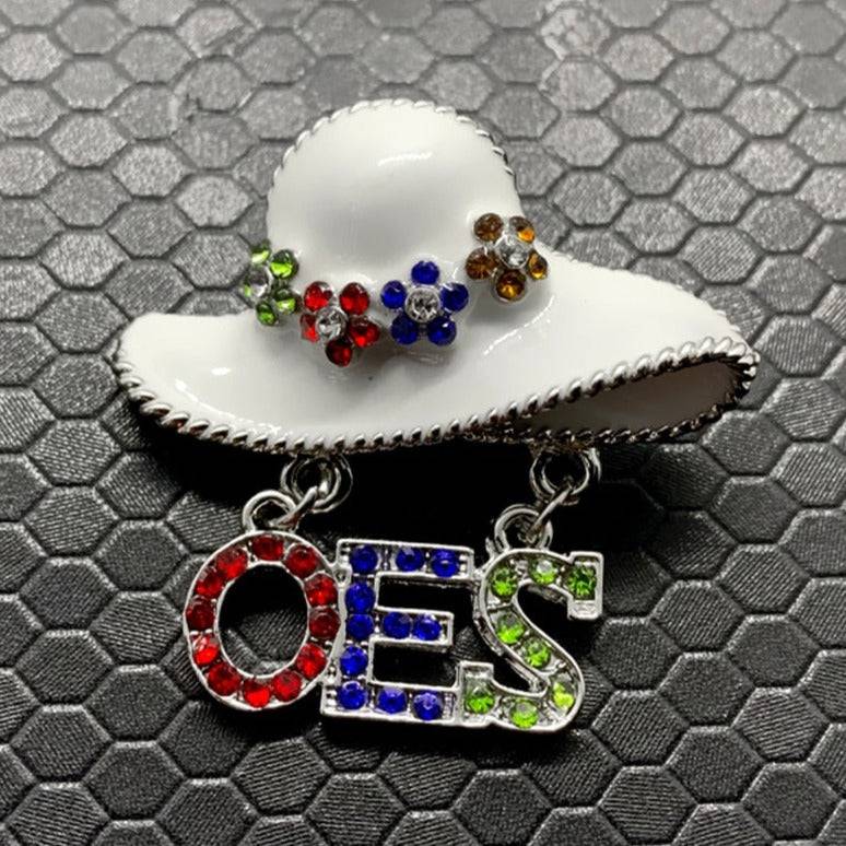 OES Brooch - White & Silver Metal - Bricks Masons