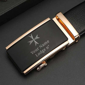 Order Of Malta Commandery Belt - Black Leather - Bricks Masons