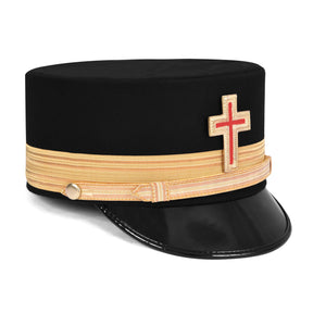 Past Commander Knights Templar Commandery Fatigue Cap - Gold Metal Embroidered with Vinework - Bricks Masons