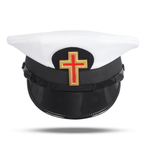Past Commander Knights Templar Commandery Fatigue Cap - Red Cross With Black Chin Strap - Bricks Masons