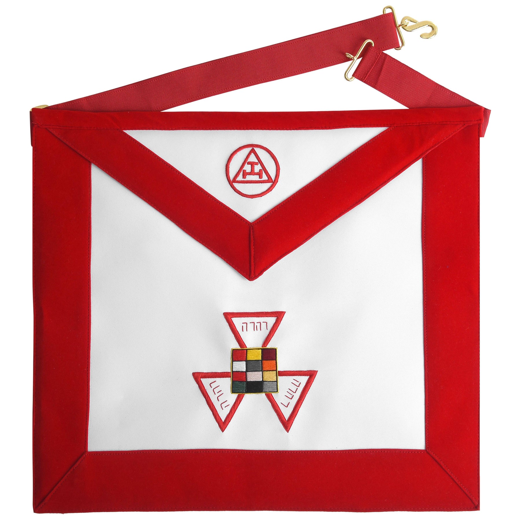 Past High Priest Royal Arch Chapter Apron - Red with Triple Tau Insignia - Bricks Masons