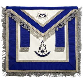 Past Master Blue Lodge Apron - Blue with Tabs & Silver Fringe - Bricks Masons