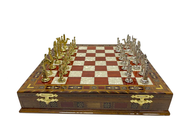 Past Master Blue Lodge Chess Set - Wood Mosaic Pattern - Bricks Masons