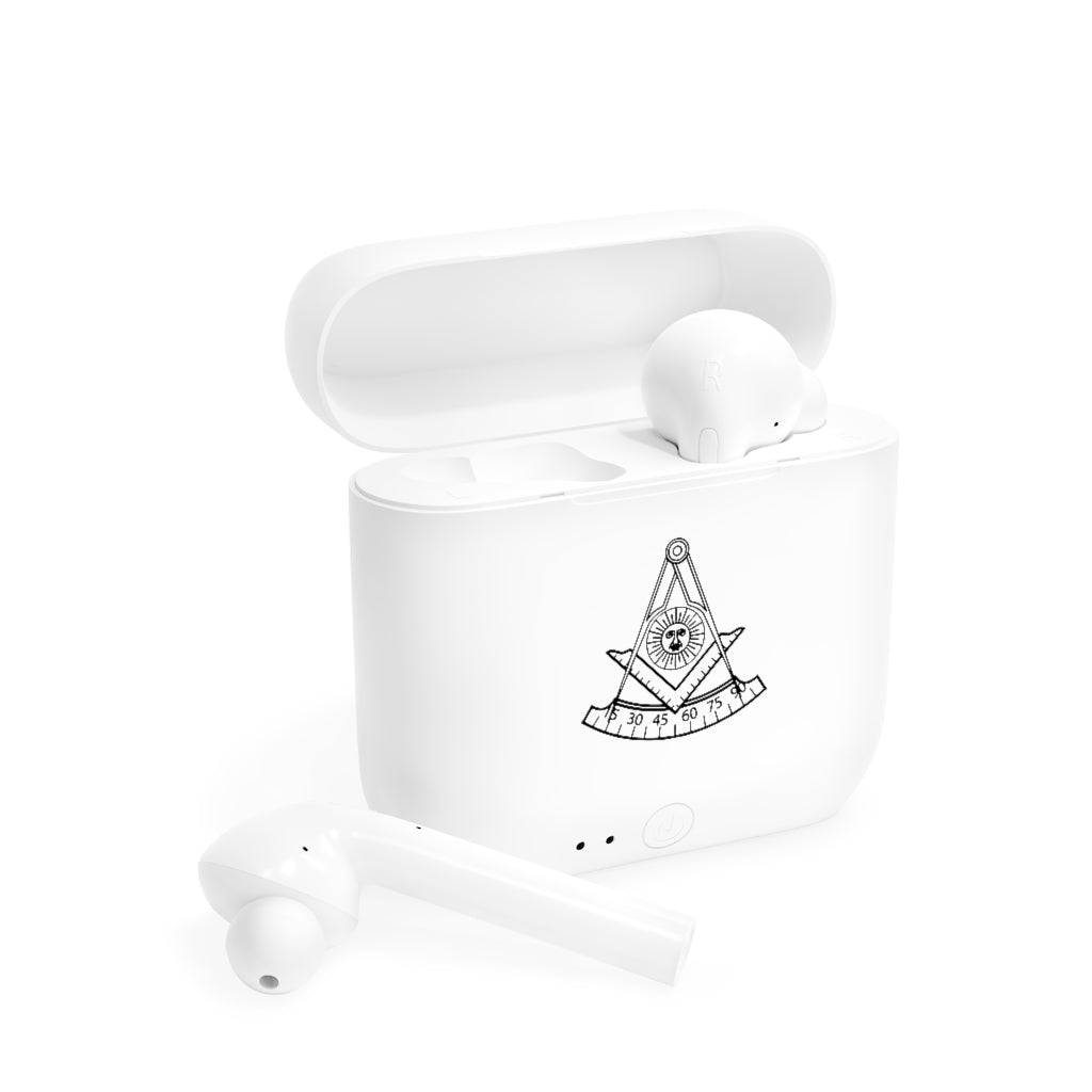 Past Master Blue Lodge Earbud - Black & White - Bricks Masons