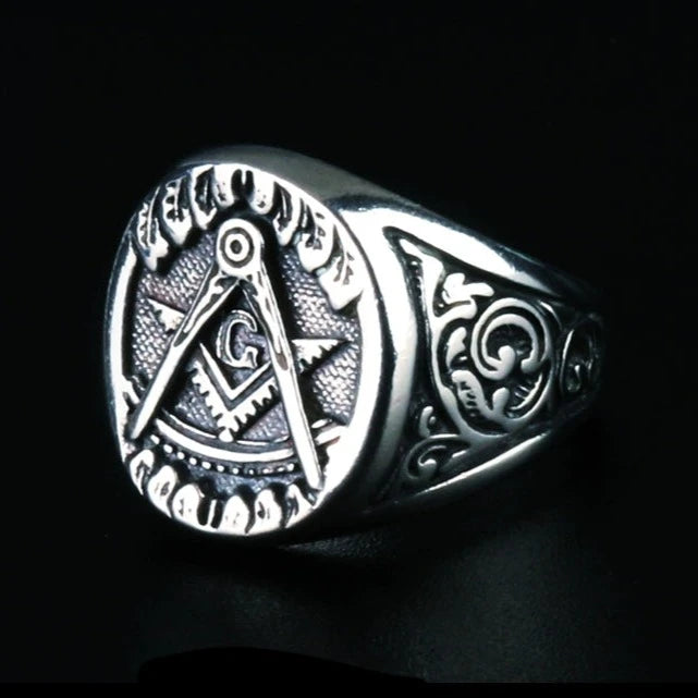 Past Master Blue Lodge Ring - 925 Sterling Silver Square & Compass G - Bricks Masons