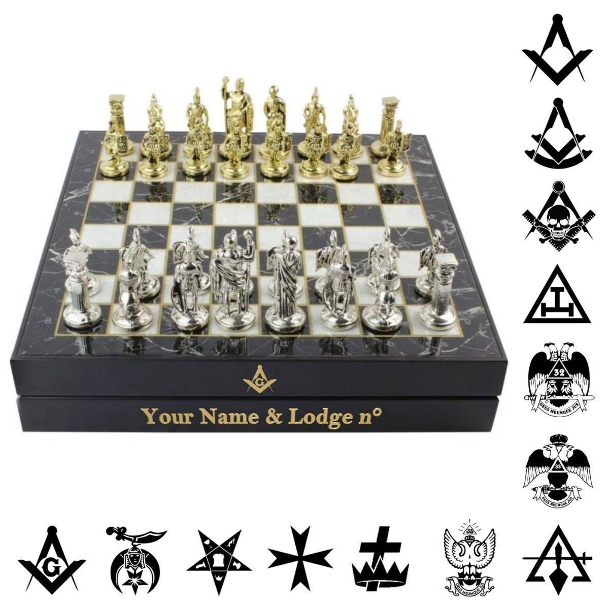 Personalized Marble Plated 20cm(7.87") Luxury Wood Chess Set - Bricks Masons