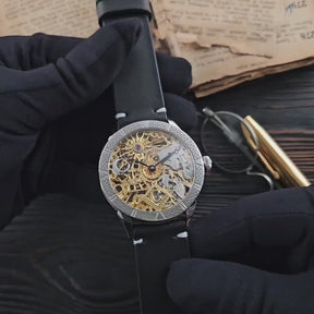 Master Mason Blue Lodge Wristwatch - Gold & Silver Masonic Symbols Skeleton