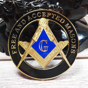 Master Mason Blue Lodge Car Emblem - 3'' FREE AND ACCEPTED MASONS Black Medallion