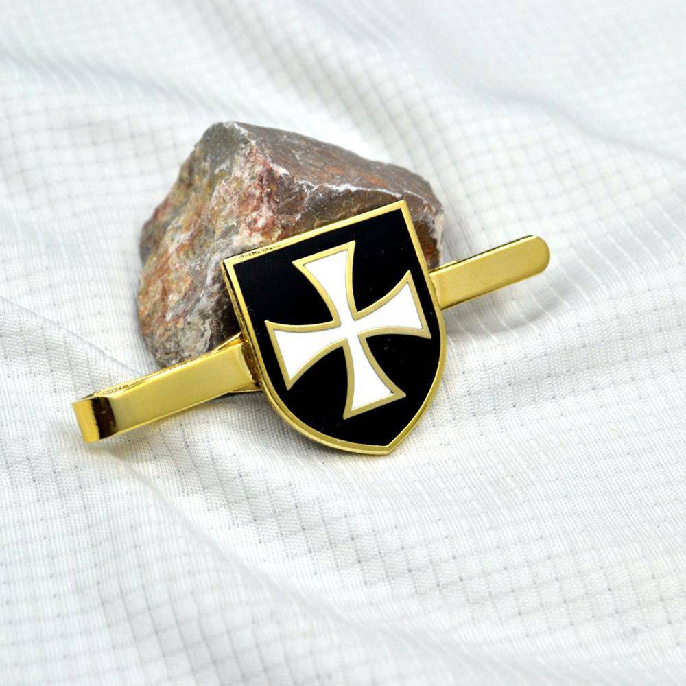 Knights Templar Commandery Tie Bar - White Cross Black Shield