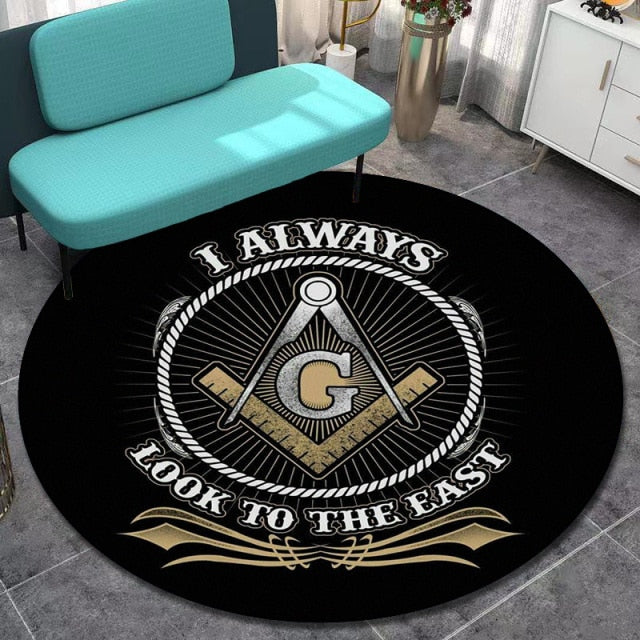 Master Mason Blue Lodge Rug - Square and Compass G Retro Round and Carpets - Bricks Masons