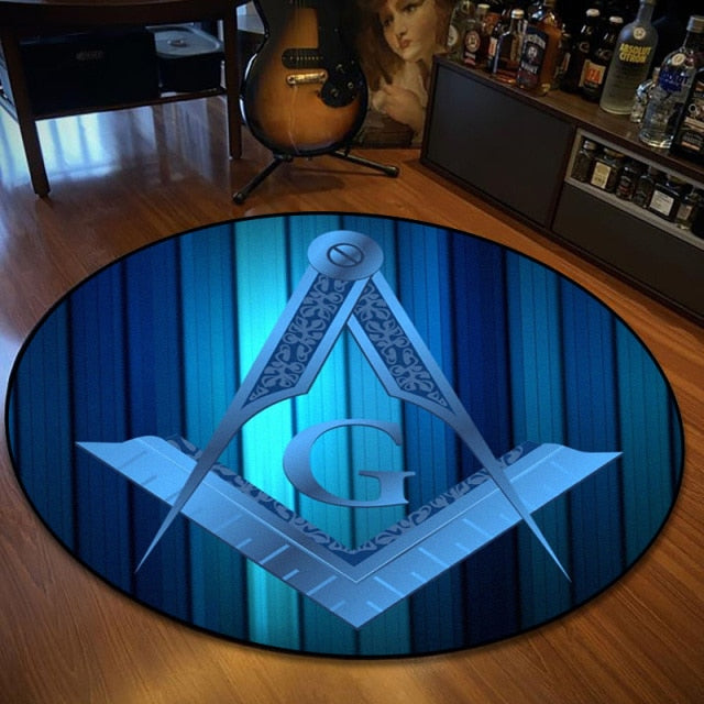 Master Mason Blue Lodge Rug - Square and Compass G Retro Round and Carpets - Bricks Masons