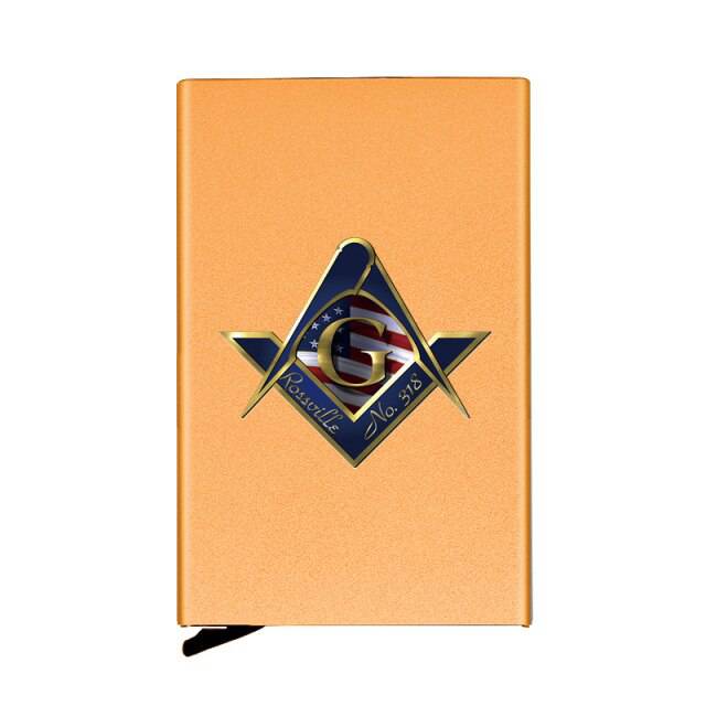 Master Mason Blue Lodge Wallet - Metal Square and Compass G with American Fag