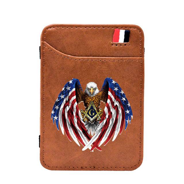 Master Mason Blue Lodge Wallet - Square and Compass American Eagle & Credit Card Holder (Black & Brown)