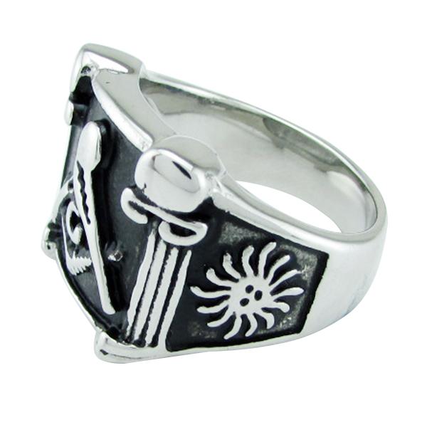 Master Mason Blue Lodge Ring - Silver Black Lodge Pillars