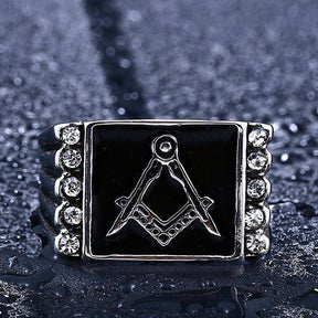 Master Mason Blue Lodge Ring - Silver Cubic Zirconia