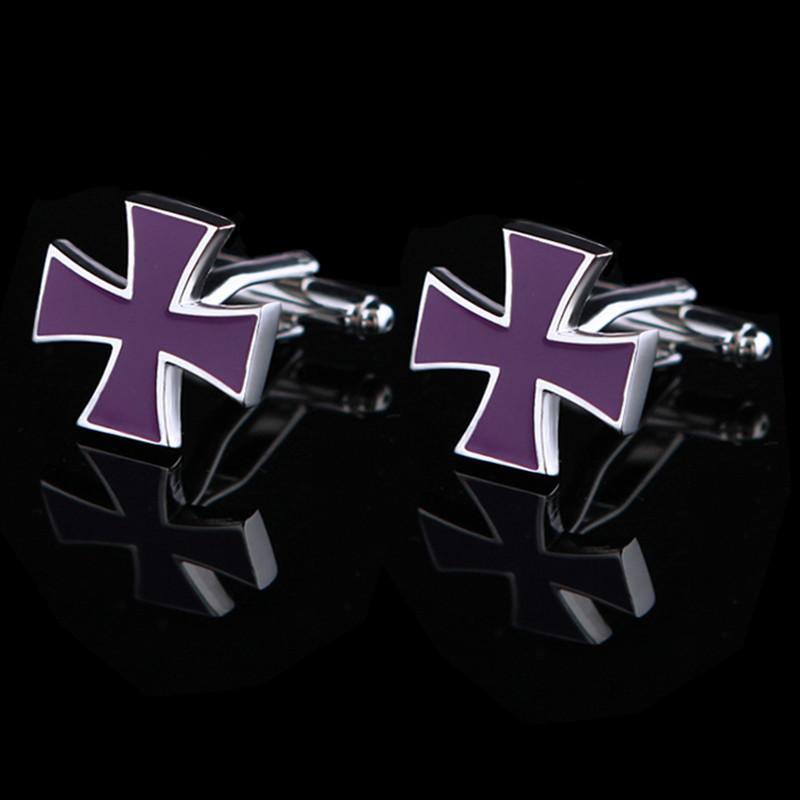 Knights Templar Commandery Cufflink - Purple Silver Cross