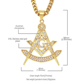 Past Master Blue Lodge Necklace - Quadrant Zirconia Rhinestone