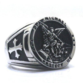 Knights Templar Commandery Ring - St. Michael Protect Us (Gold and Silver)